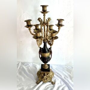 Antique  Italian Brevattato Gilt Bronze Black Marble 24” Candelabra c.1920-1940